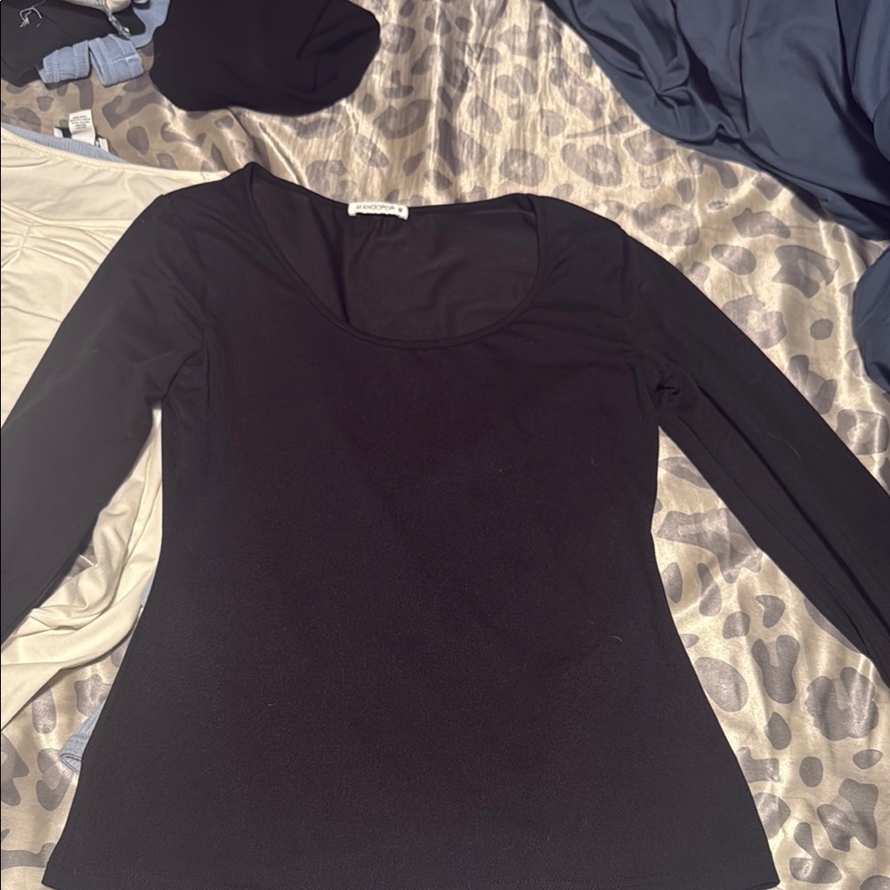 Black Fitted Long Sleeve Blouse